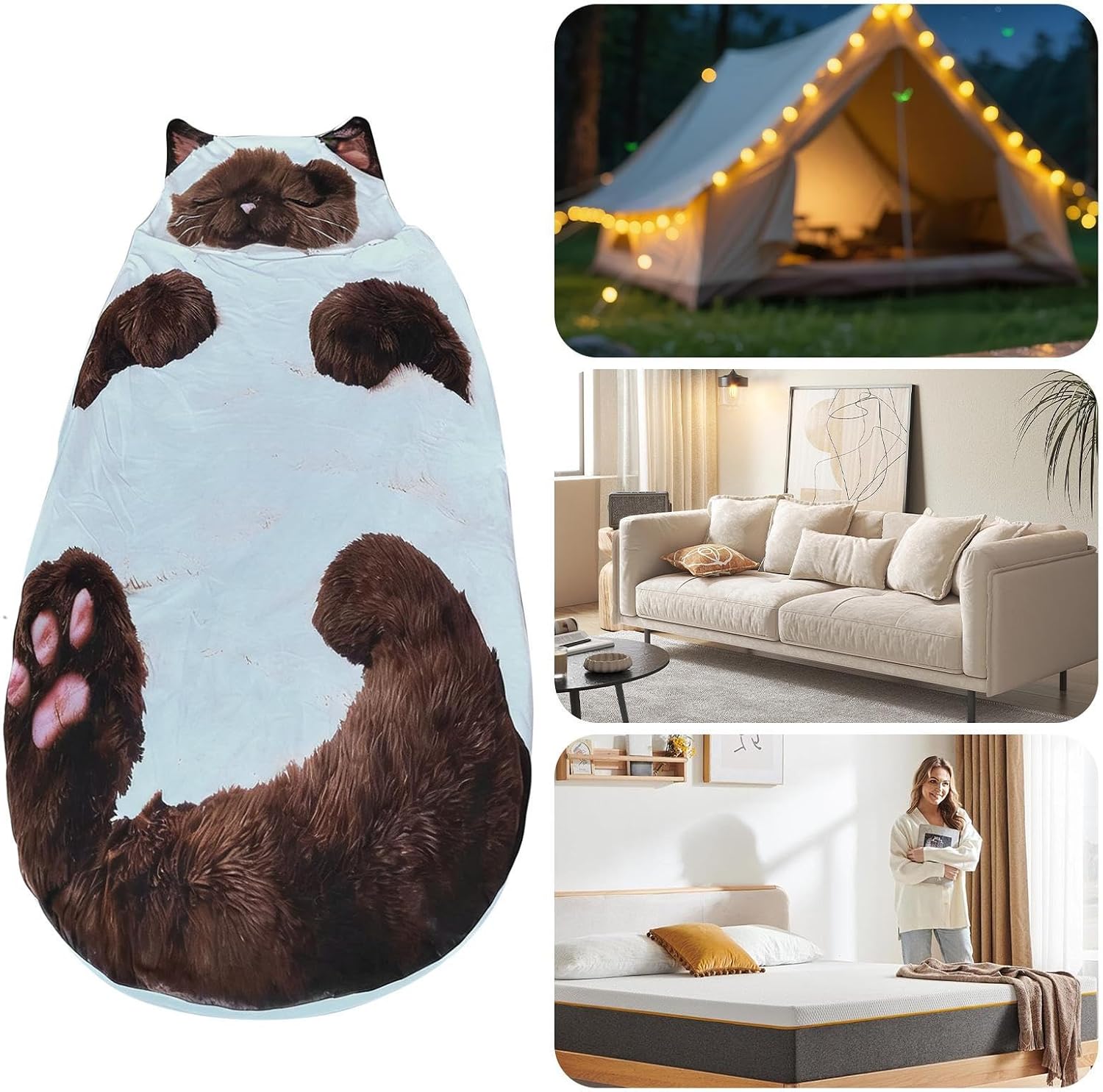 Soft Cat Sleeping Bag, Washable Warm Blanket, 68.9x31.5x1.97 Inches Adult Sleeping Bag with Soft Plush Feature, Cute Cat Blanket, Sleepings Bags with Comfortable Design, Lounging Accessory for Home