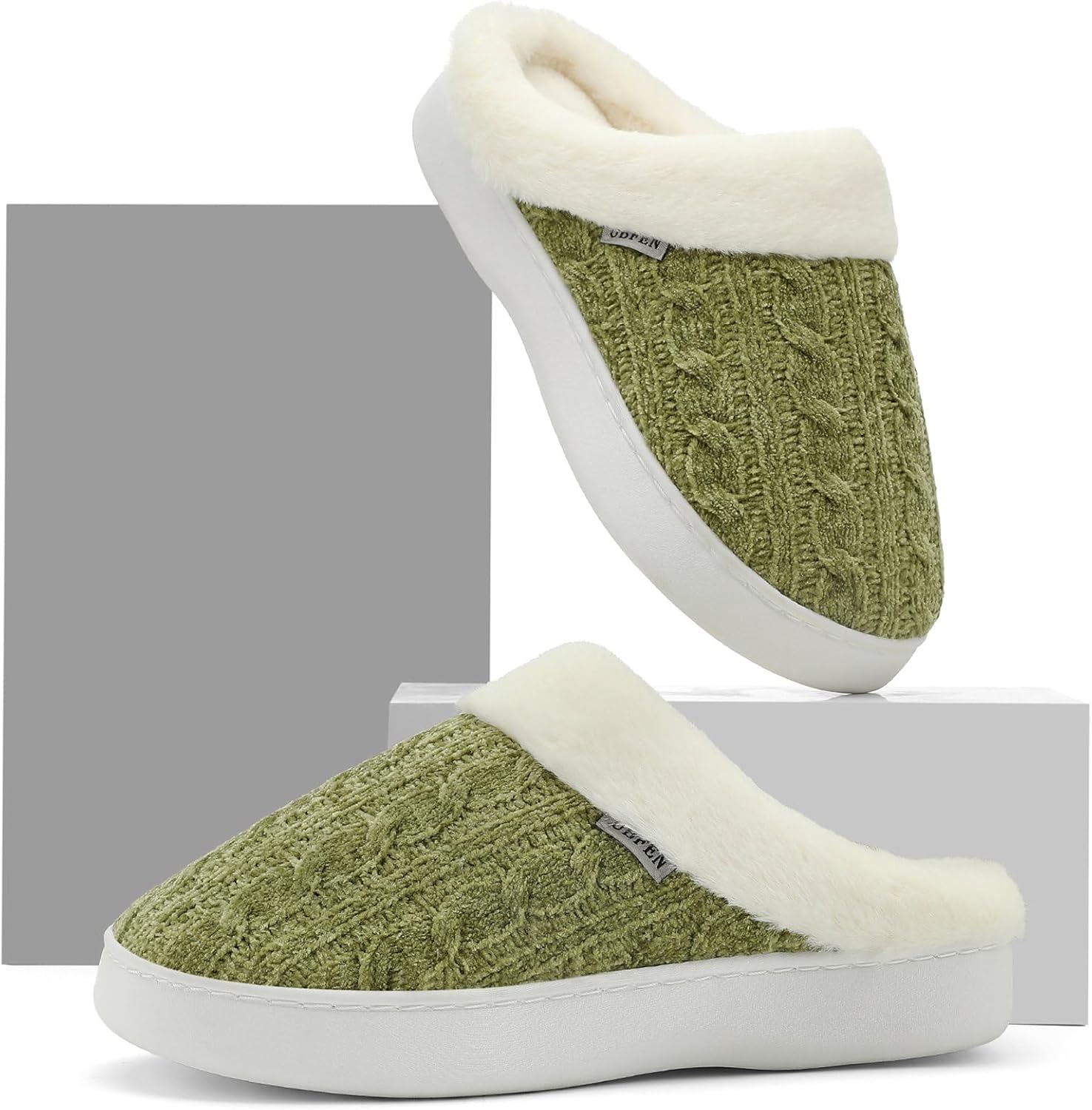 UBFEN Mens Womens Slippers Classic Plaid Winter Warm with Memory Foam Fluffy House Shoes Platform Indoor Bedroom - Image 4