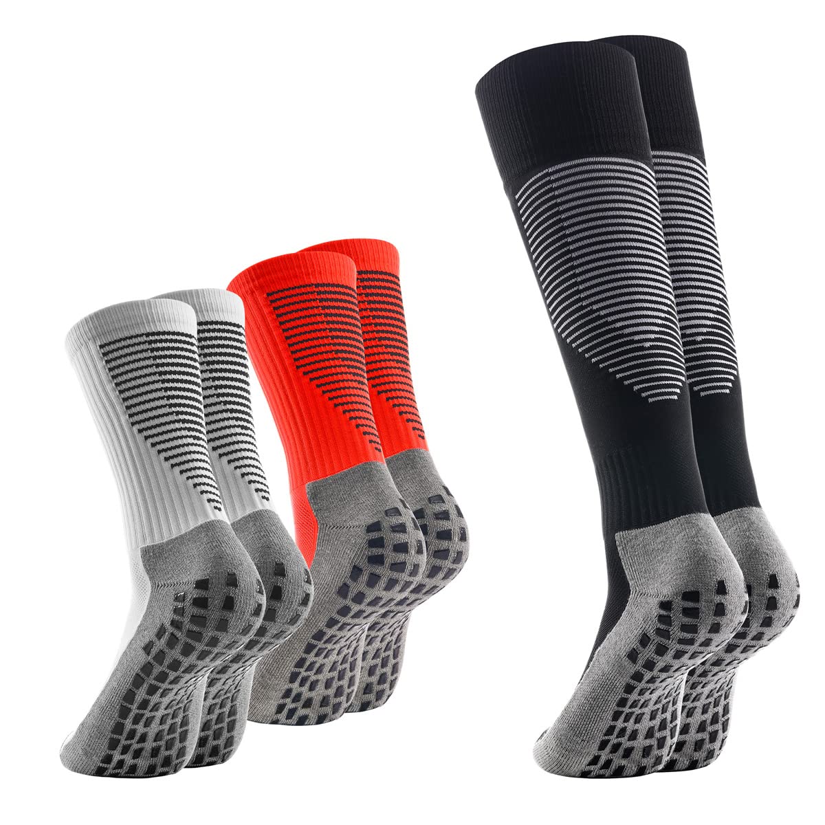 AwilnaxAnti-slip Sport Socks, Breathable Athletic Sock, Non-slip Rubber Grip Cushion Soccer Sock for Football, Basketball, Hockey, Rugby, Runing, 3 Pairs, Two Short & One Long