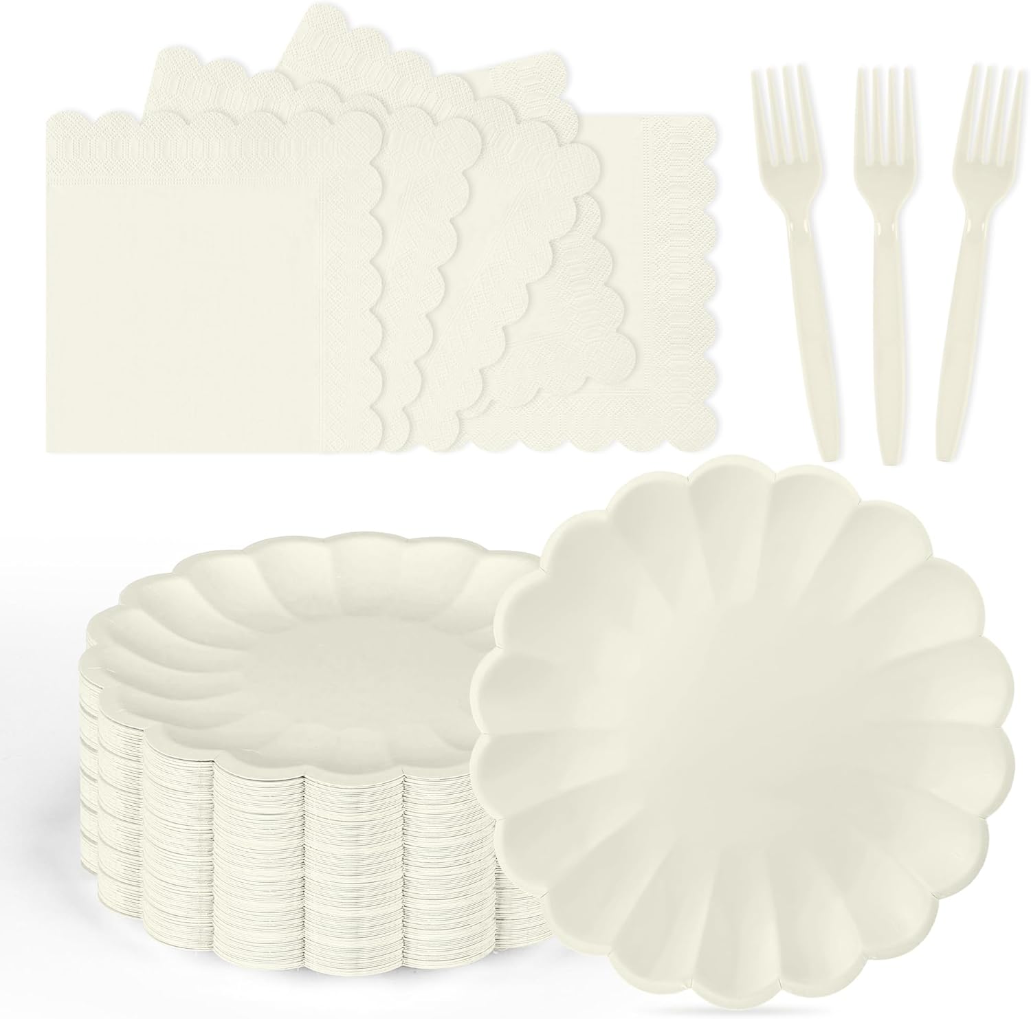 75 Pcs Ivory Paper Plates and Napkins, Tableware Set Serve for 25 Guests
