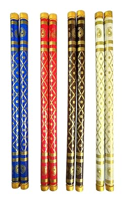 DMS RETAIL Multicolor Heavy Wooden Sankheda Dandiya Garba Sticks 14 Inches Big Size Pack of 3 Pair
