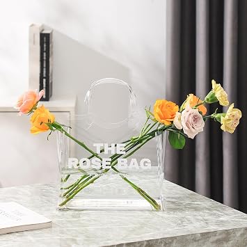 Purse Vase for Flowers, Clear Acrylic Bag Vase, Modern Aesthetic Vases for Home Decor, Decorative Tote Bag Vases for Wedding, Living Room, Bedroom, Table, Office