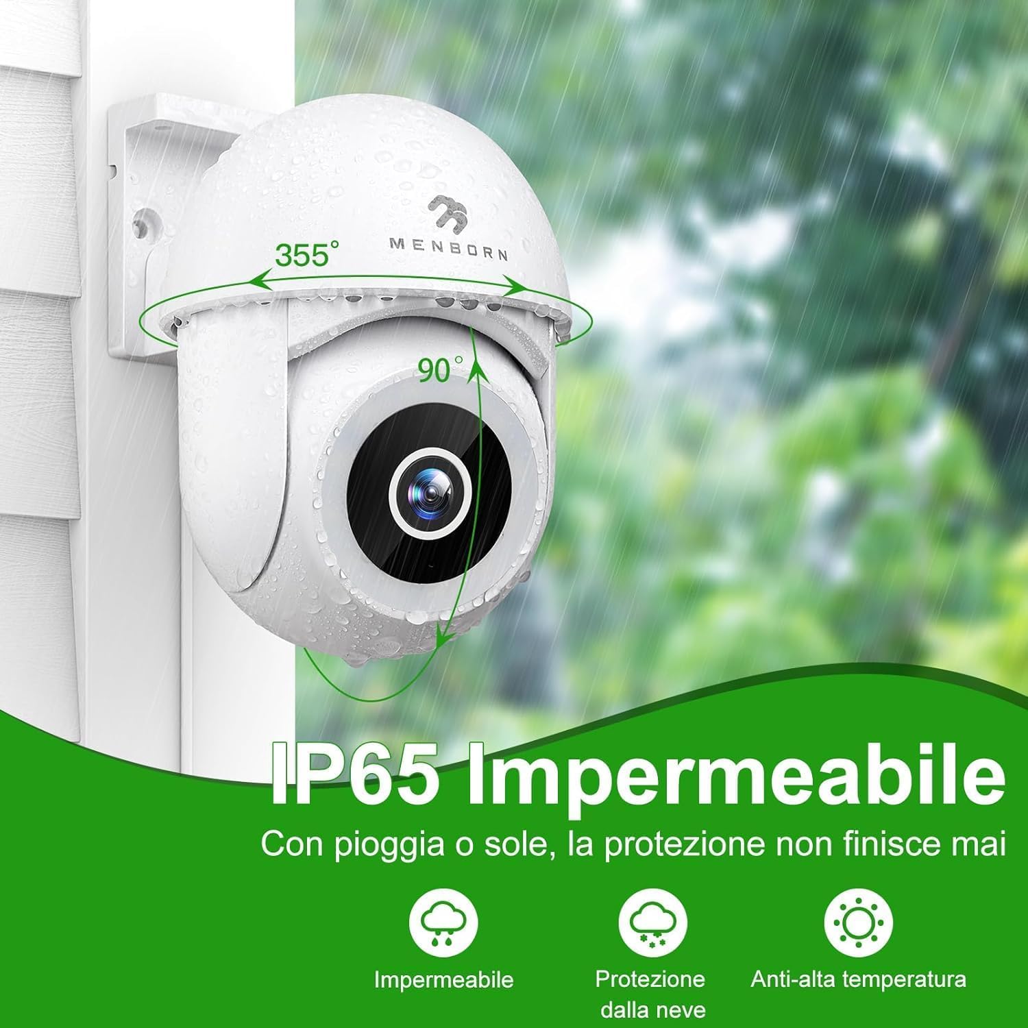 Telecamera WiFi Esterno WiFi 6, 2,5K Telecamera da Esterno 2,4GHz 360° | Telecamera PTZ con faretto, visione notturna a colori, tracciamento automatico, audio a 2 vie e compatibile con Alexa