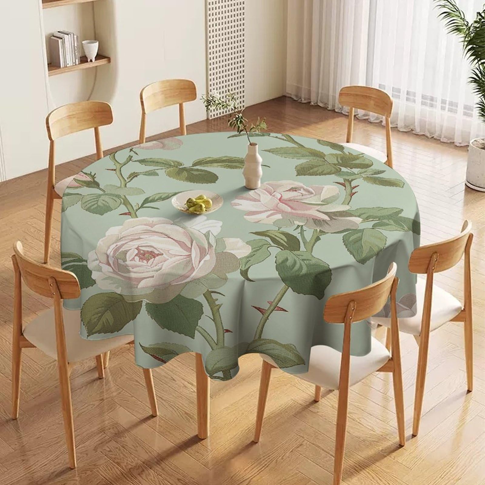 Nappe ronde vert clair 178x178 cm imperméable et lavable pour table de cuisine