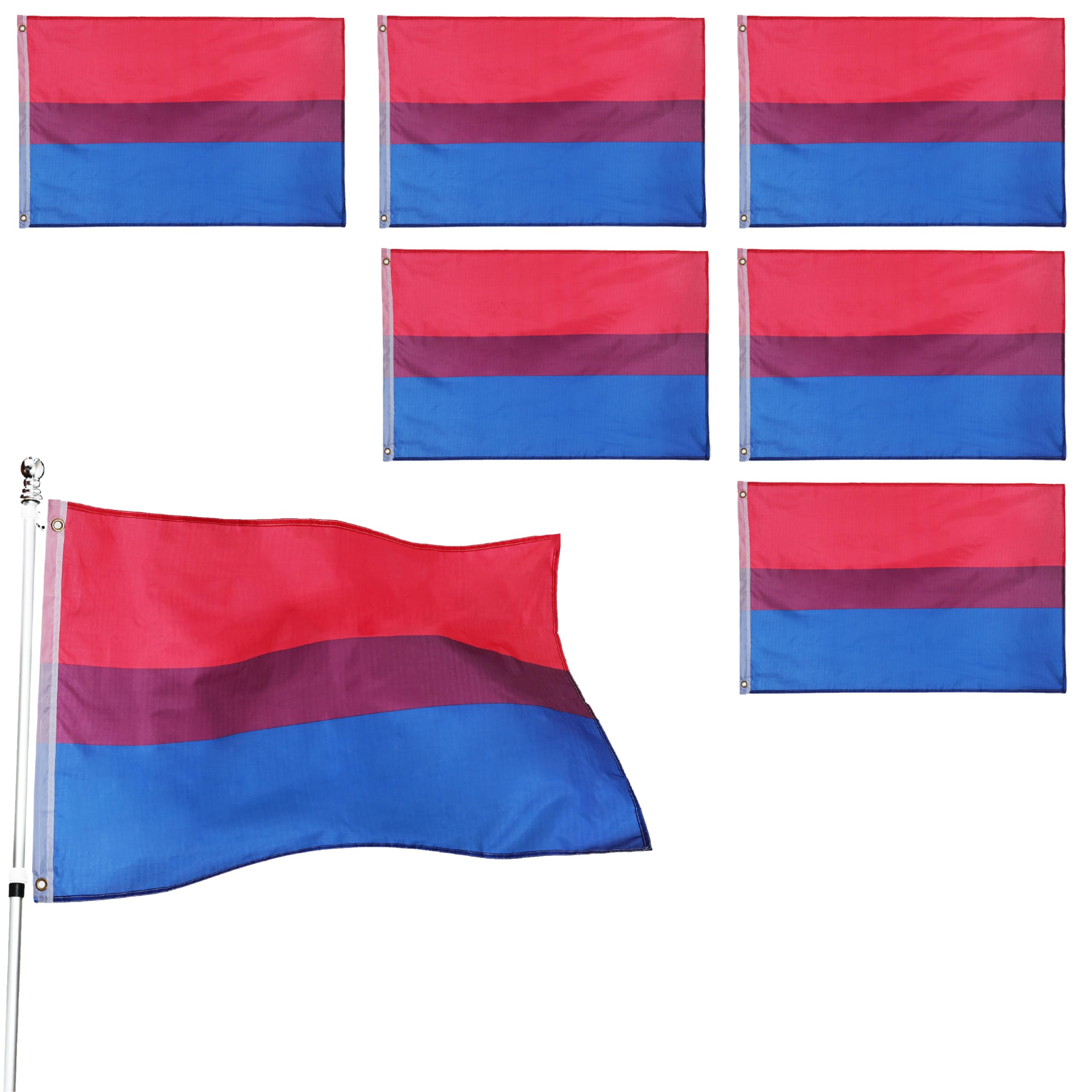 I LOVE FANCY DRESS Large 5ft X 3ft Bisexual Pride Flag - Pack of 6 - Bisexual Pride Flag 5ft (152cm/60) X 3ft (91cm/36) - Perfect for Pride Events or Occasions