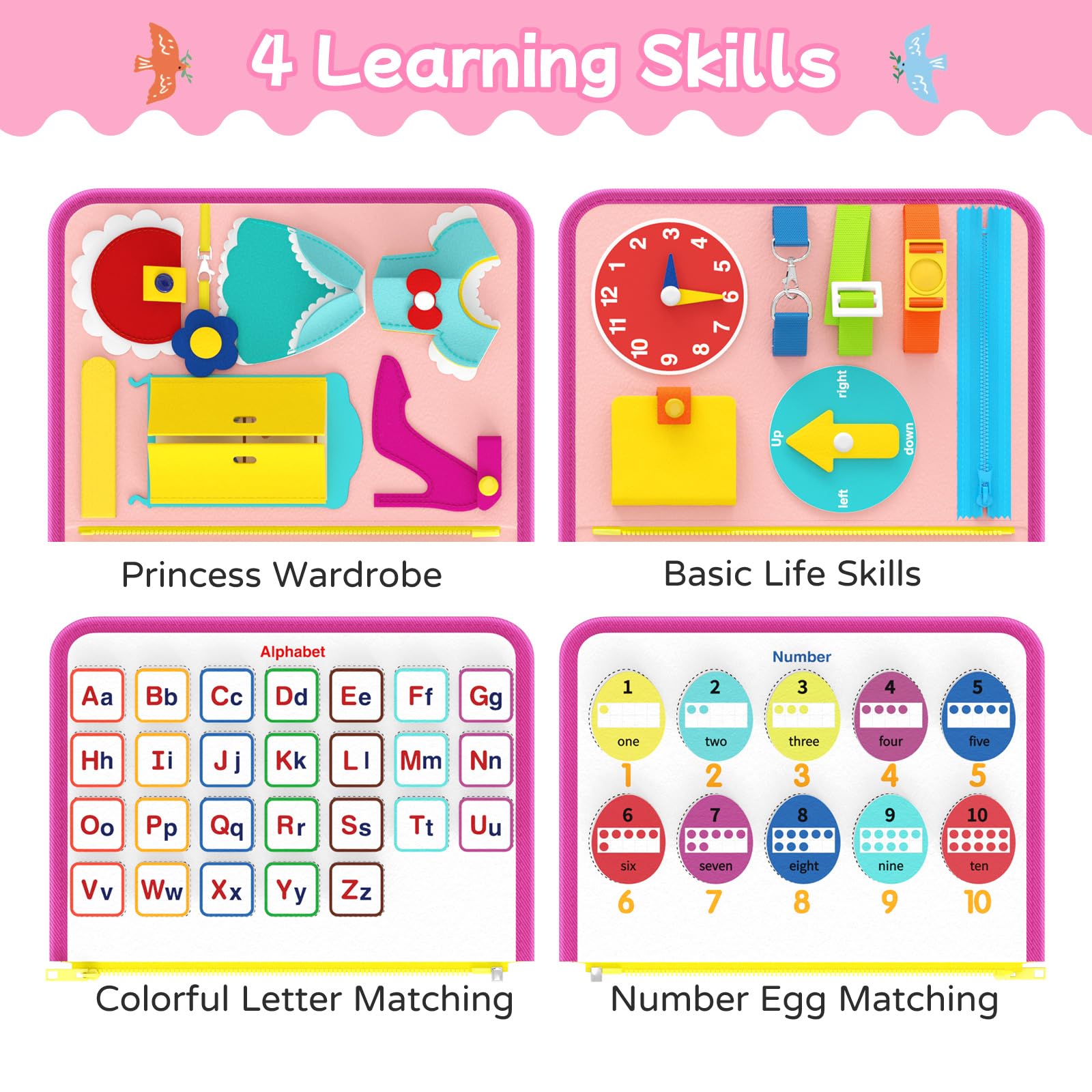 Freebear Toddler Busy Board - Travel Sensory Toys & Human Body Learning Book For Kids