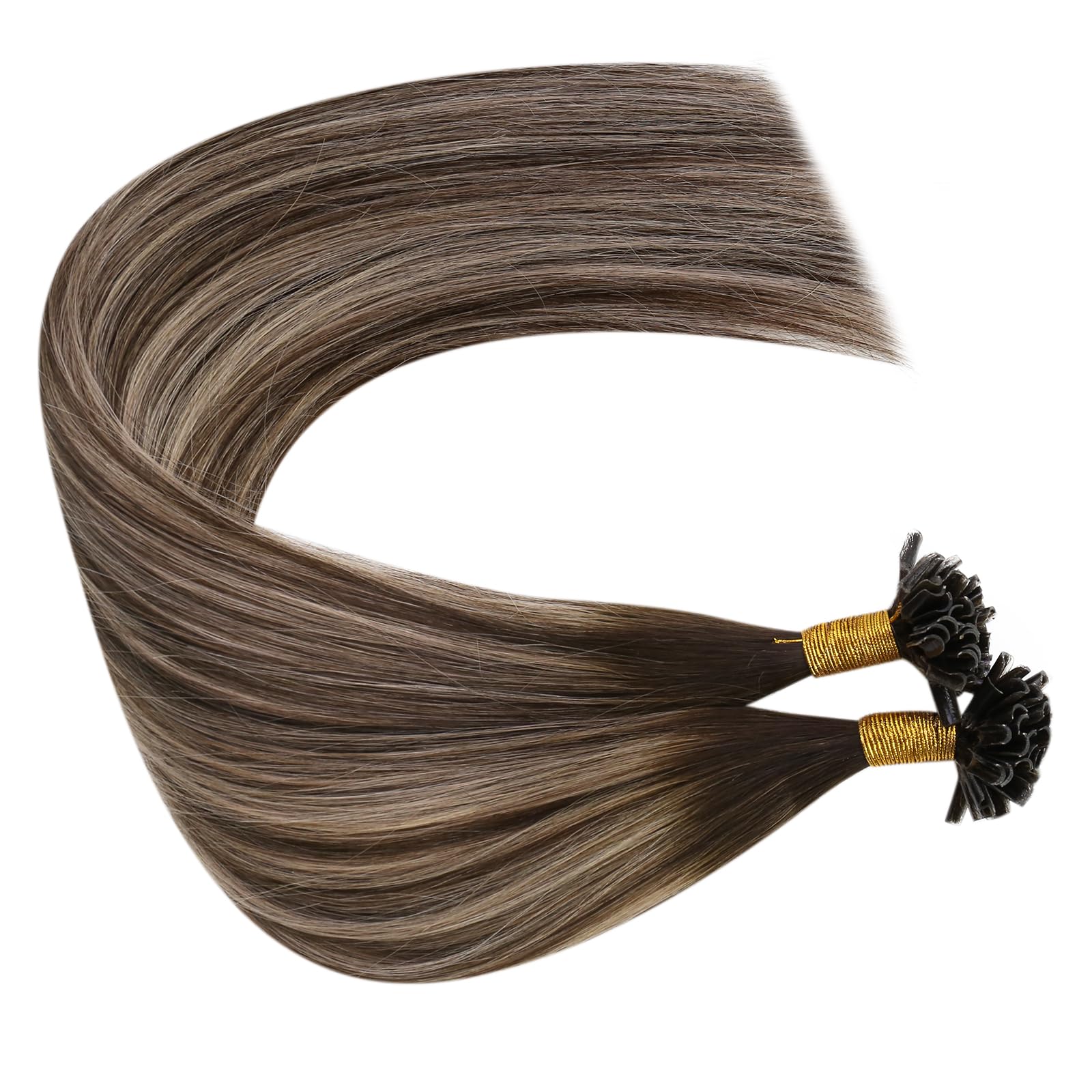 Ugeat Przedłużanie Włosów Keratyna Utip, Włosy Ludzkie, Balayage Ciemny Brąz, 35cm 50 sztuk 50g, Przedłużanie Włosów U Tip Popielaty Brąz, Remy Naturalne Proste