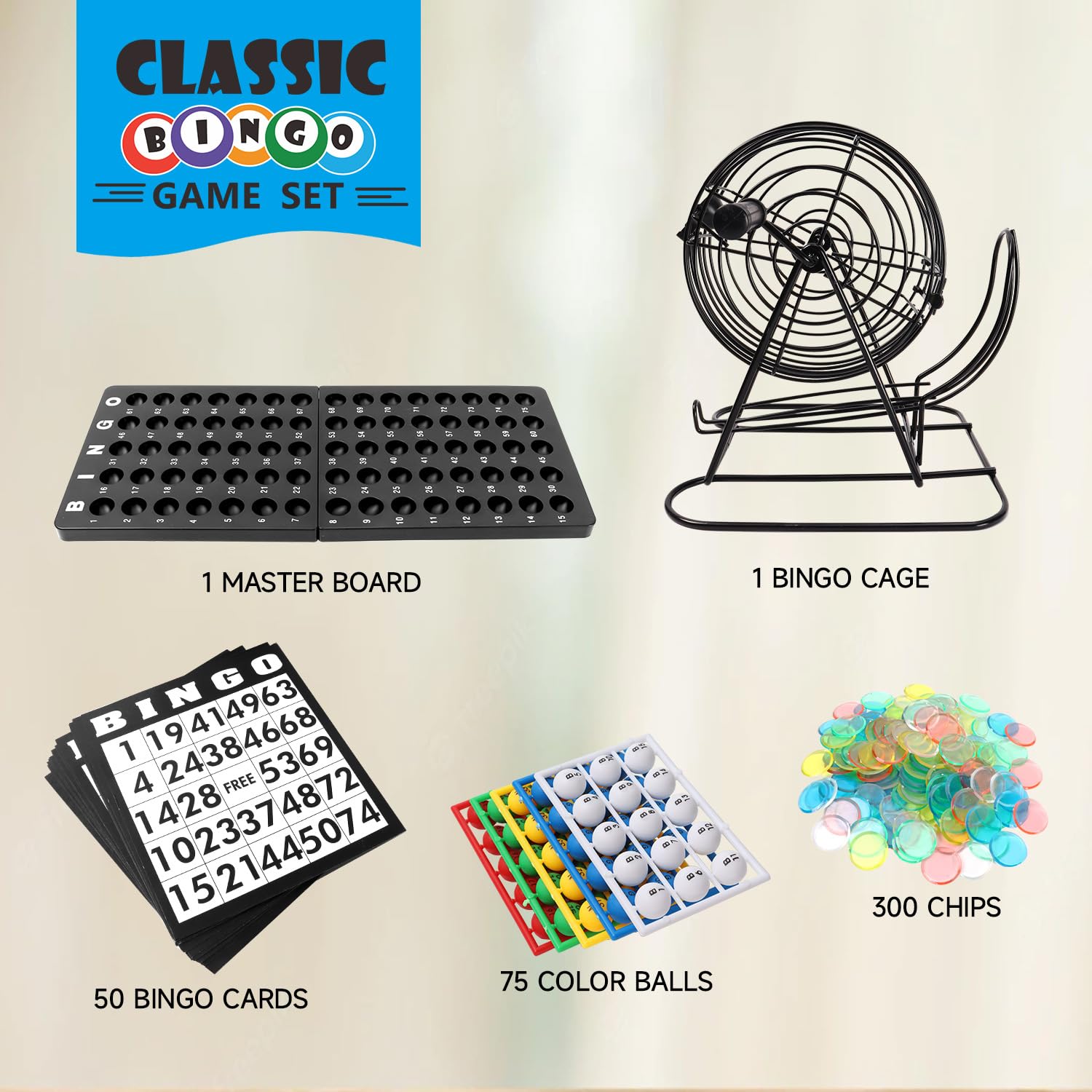 GSE Games & Sports Expert Deluxe Bingo Spiel Set mit Stahlkäfig, Master Board, 75 Bälle, 300 Chips, 50 Bingo Karten für Freundespartys, Spieleabend