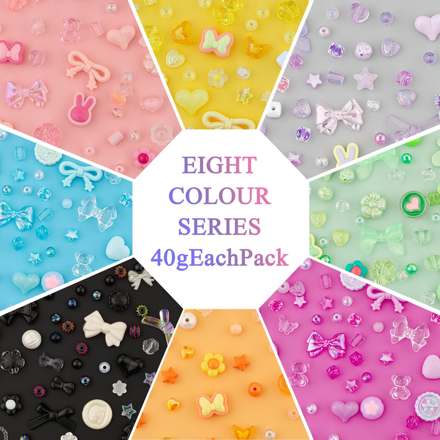 GUJOXILA Cute Acrylic Beads for Crafting Assorted Bead for Bracelet Keychain Phone Charm Jewelry Making Kawaii Flower Bow Heart Bracelet Beads 320g - Image 3
