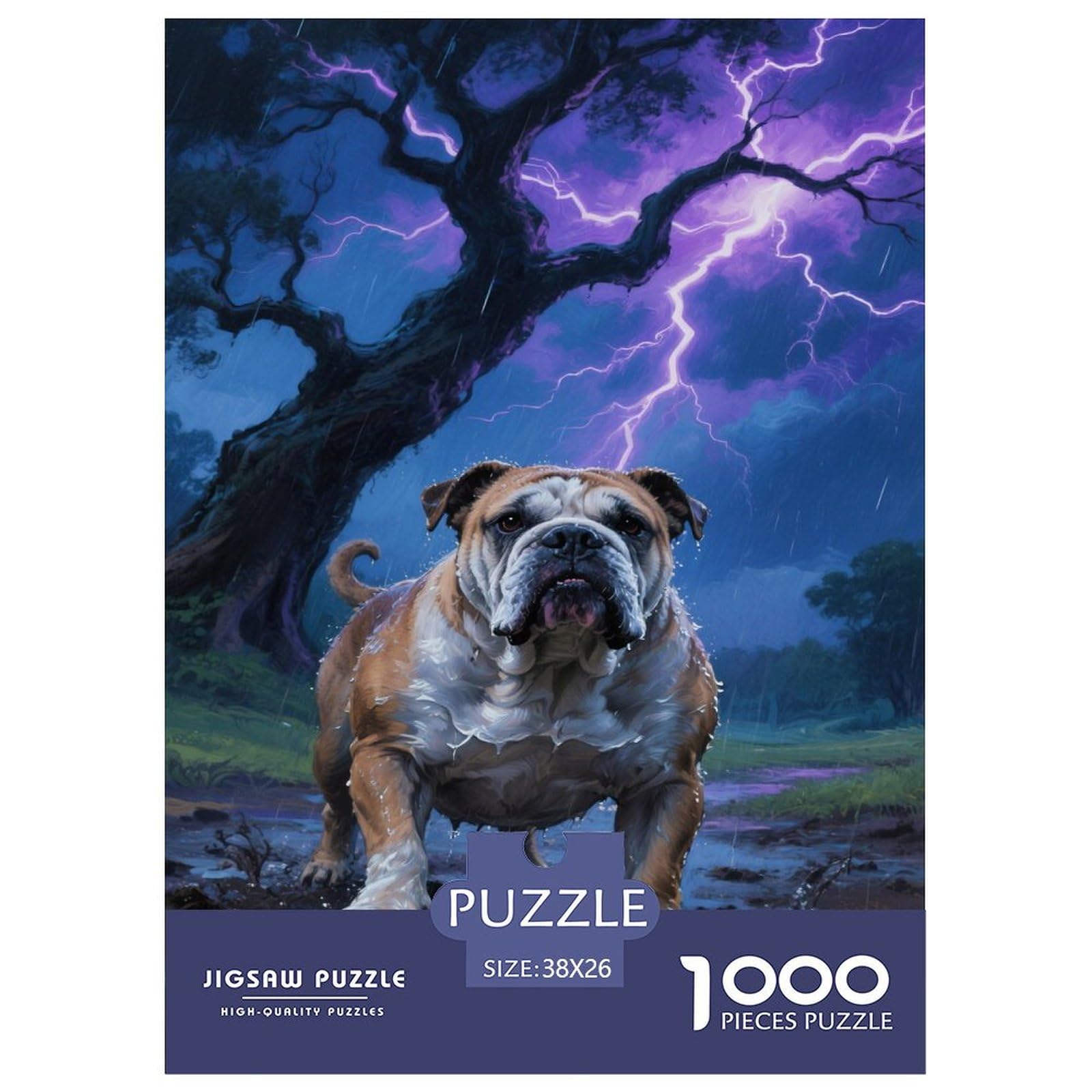Puzzles Bulldog 1000 Piece Challenge Game for Adults,Forest Lightning Impossible Jigsaw Puzzles 1000 Pieces Educational Games for Adults Or Families 38x26cm/1000pcs