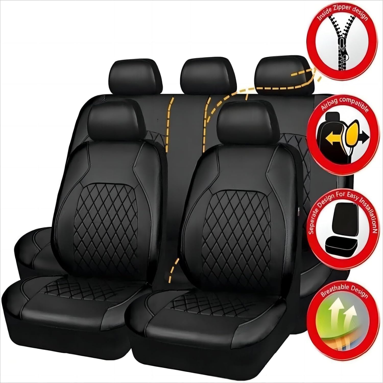 Voiture Ensembles Housses Siège pour-Nissan Patrol GR Y61 1997-2004, Respirante Nonslip Cuir Couvre Sieges Toutes Saisons Protection Accessoires,Black