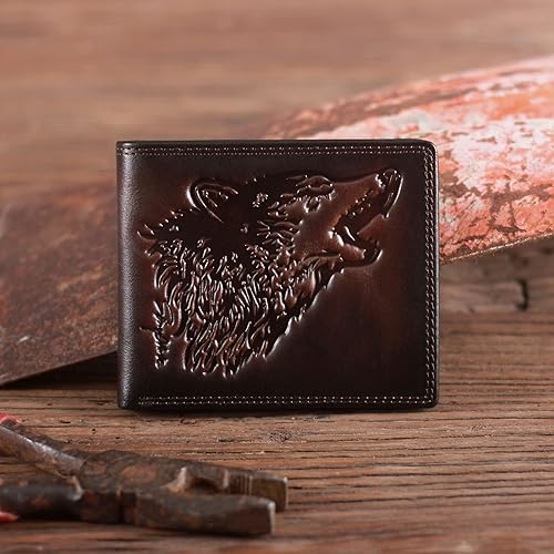 Miniatura 2 de Wolf - Carteras grandes para hombre, de piel auténtica, plegable, capacidad extra, bloqueo Rfid, regalos para él, marido, Café, Retro