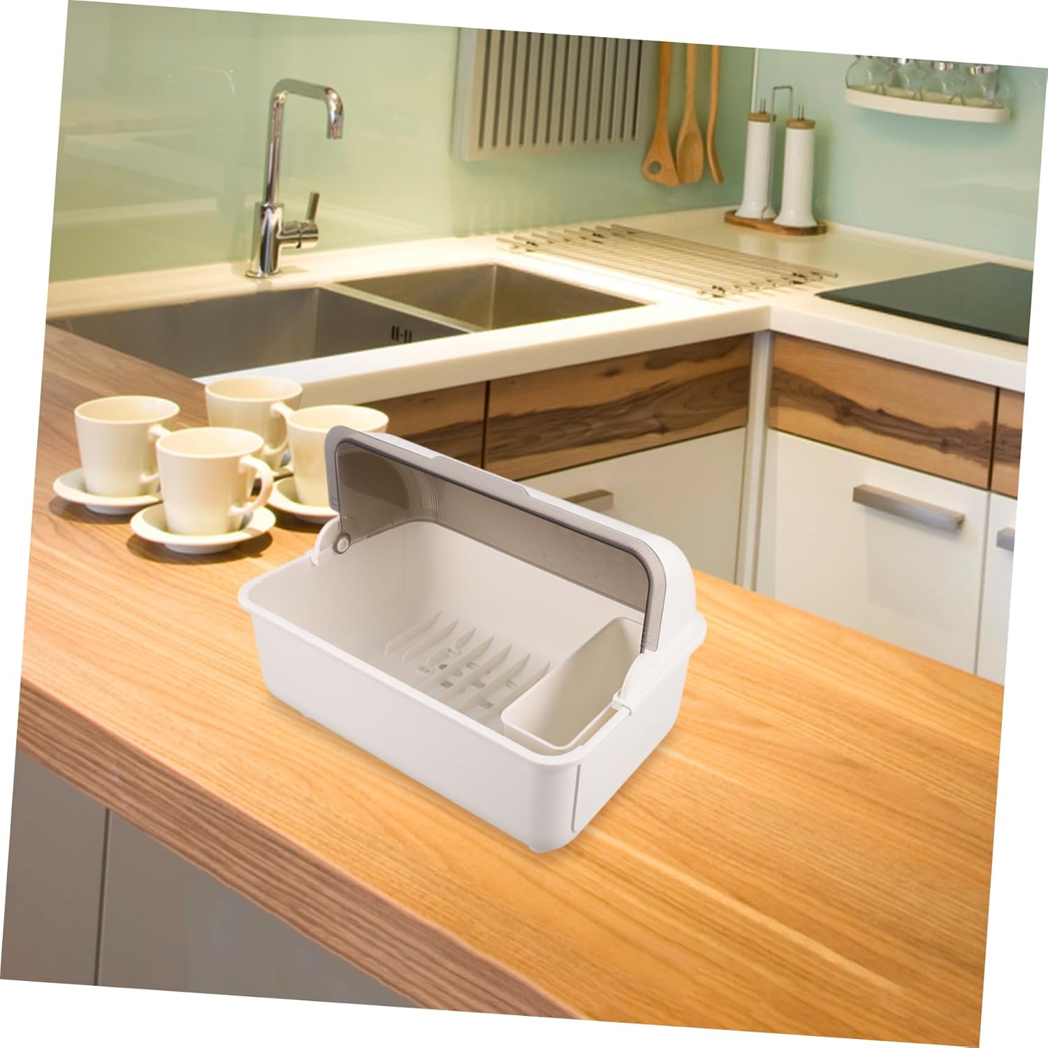 Alipis Kitchen Utensil Holder with Cover Space-Saving Draining Dish Rack for Bowls and Cutlery Multifunctional Storage Organizer for Kitchen Countertop Efficient Drying System