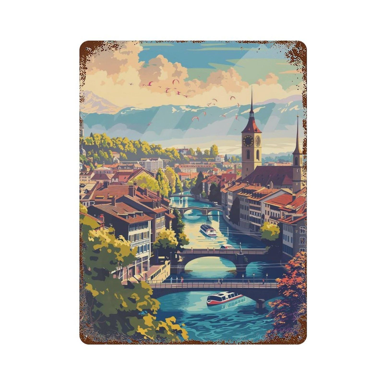 Bern Cityscape in Switzerland Decorative Tin Sign 15.7"x11.8", for Farmhouse, Kitchen And Entryway Decor, Shabby Chic Decor