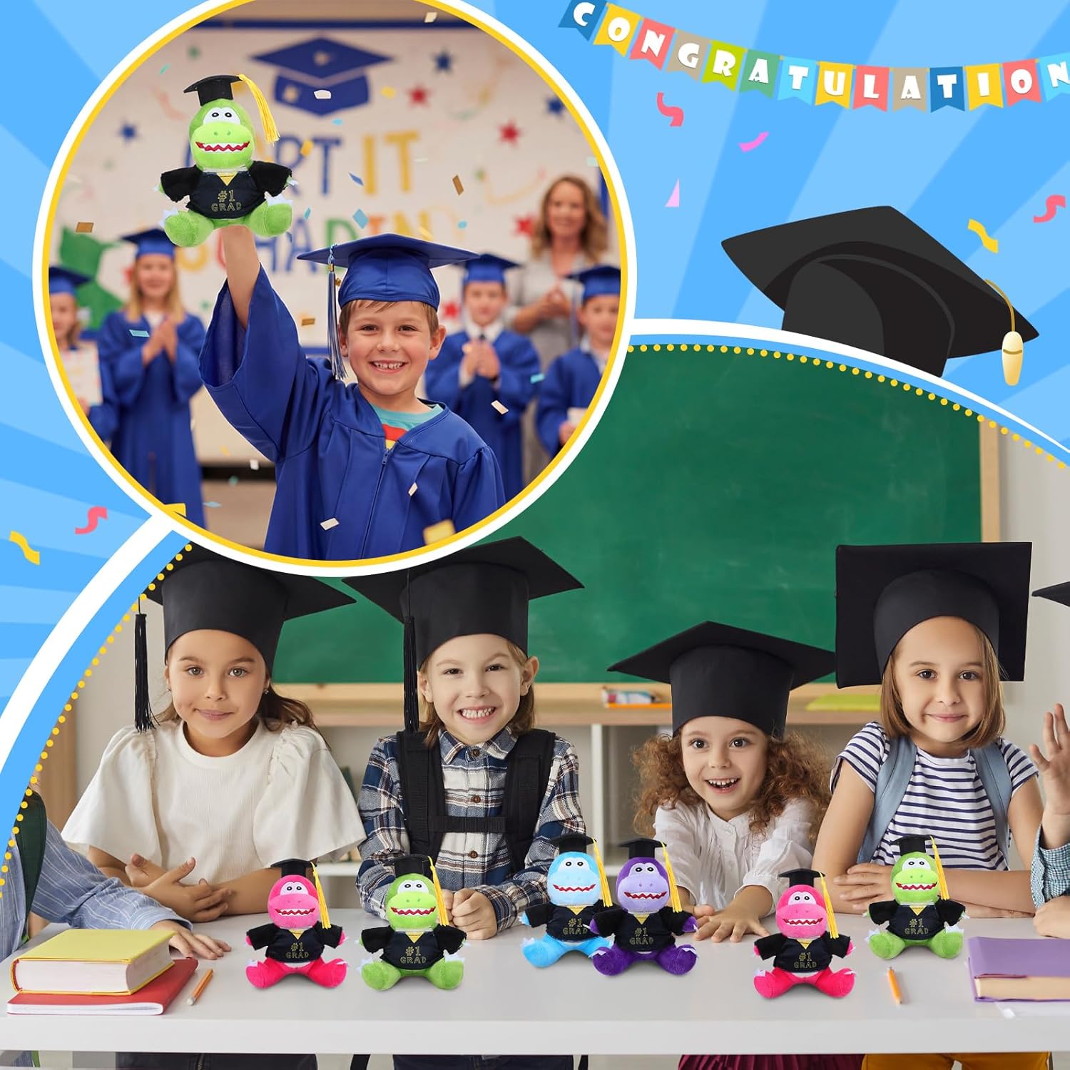 Leyndo 8 Packs 2026 Graduation Stuffed Animal Plush Dinosaurs for Kids Bulk 5.5''#1 Grad Stuffed Animal with Grad Cap for College High School Kindergarten Achievement Supply