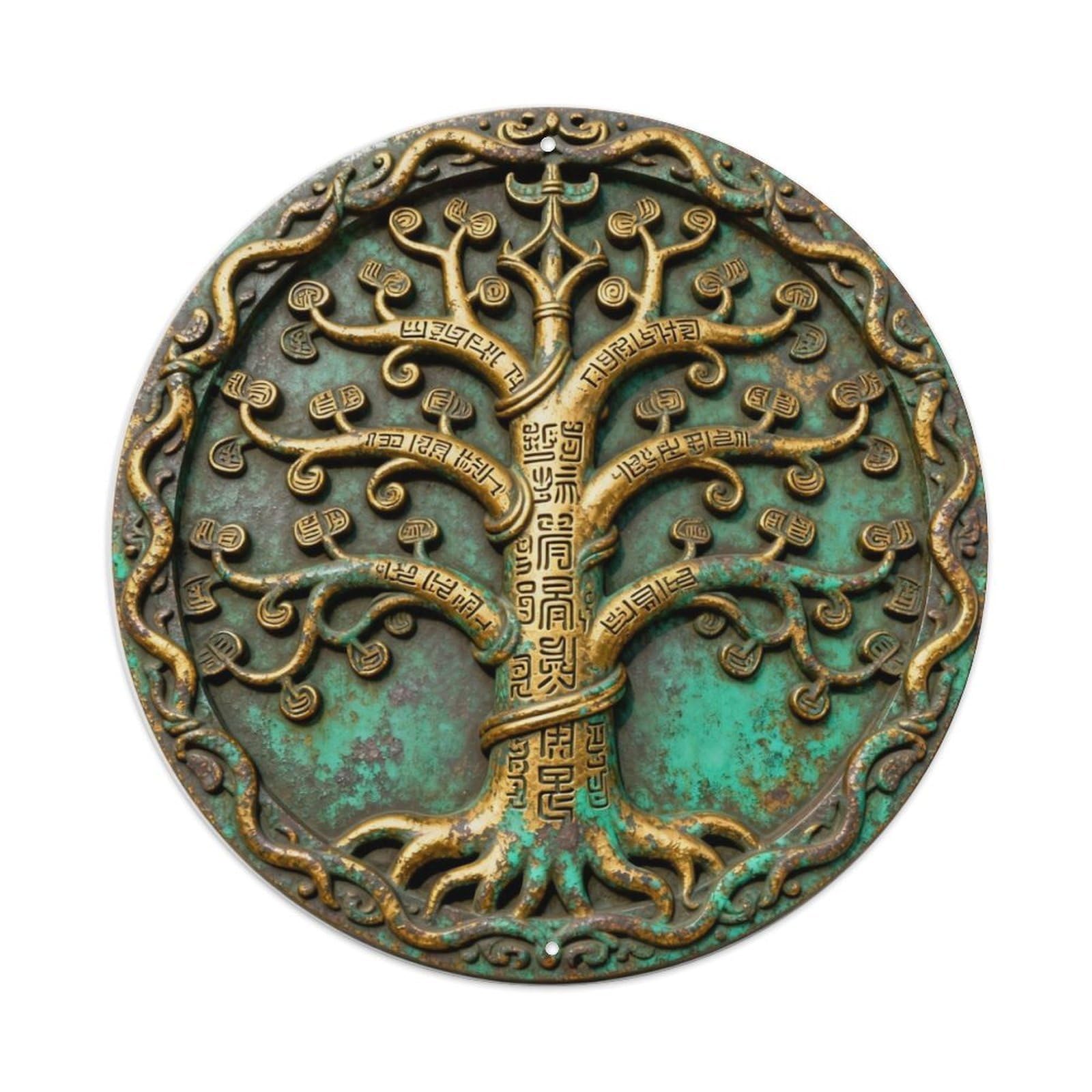 Sanxing Golden Bronze Sacred Tree Ba Rune Metal Tin Sign Plaque