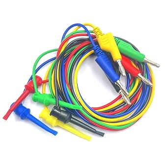 5pcs 4mm Stackable Banana Plug to Mini Grabber Clips Flexible Test Cable Wires,39 Inch Banana to Test Hook Test Leads for Multimeter Electrical Testing 500V/5A