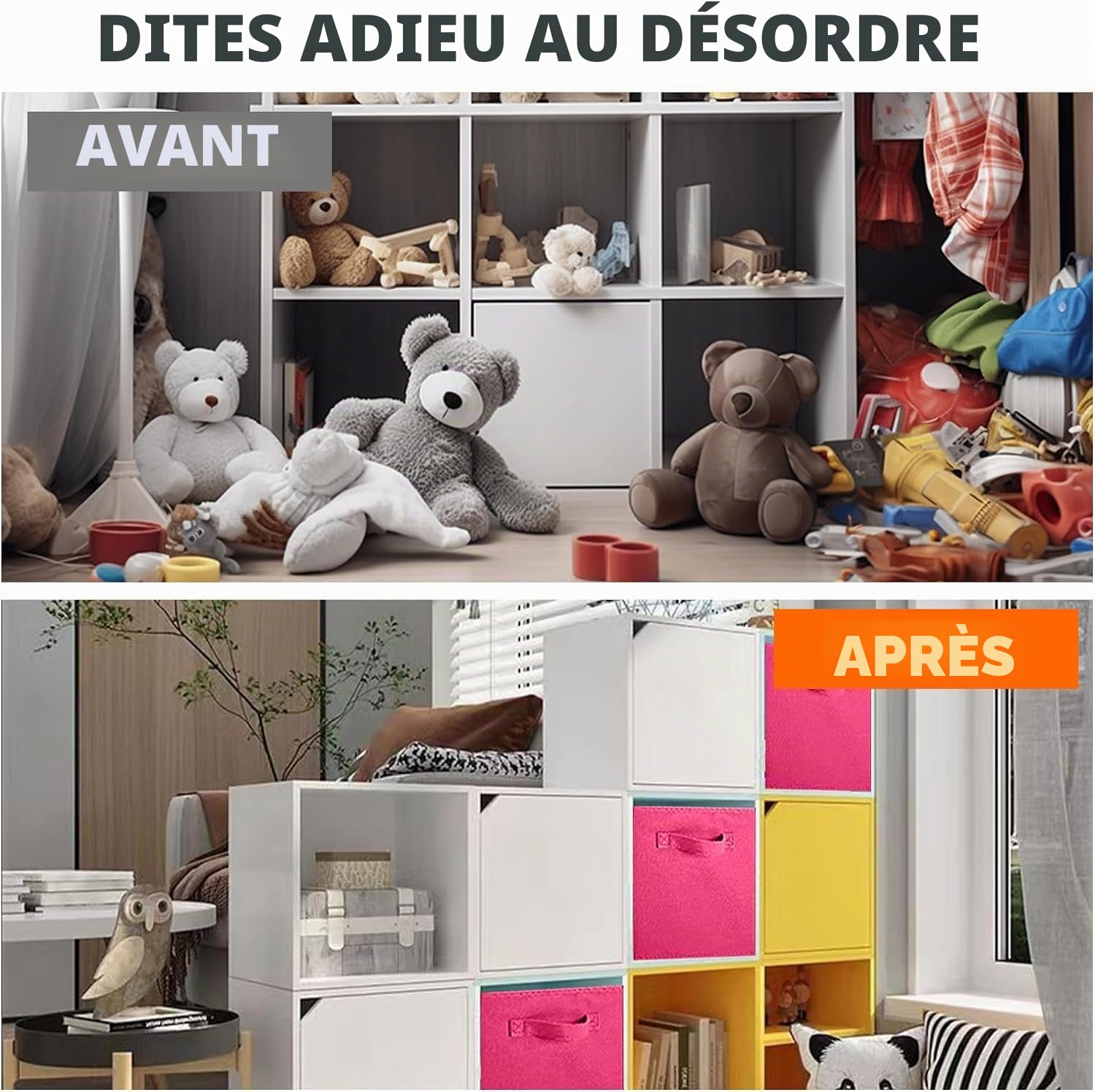 powerking Bacs de rangement, cubes de rangement pliables en tissu et tiroir de rangement en tissu pour placard et jouets Fuchsia