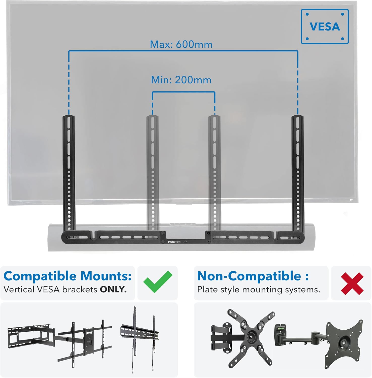 Mount-It! TV Speaker Bracket Compatible with Sonos Arc Soundbars | Soundbar Mount for TV to Achieve Directional Sound All Around, Designed for Compatibility with Sonos Arc