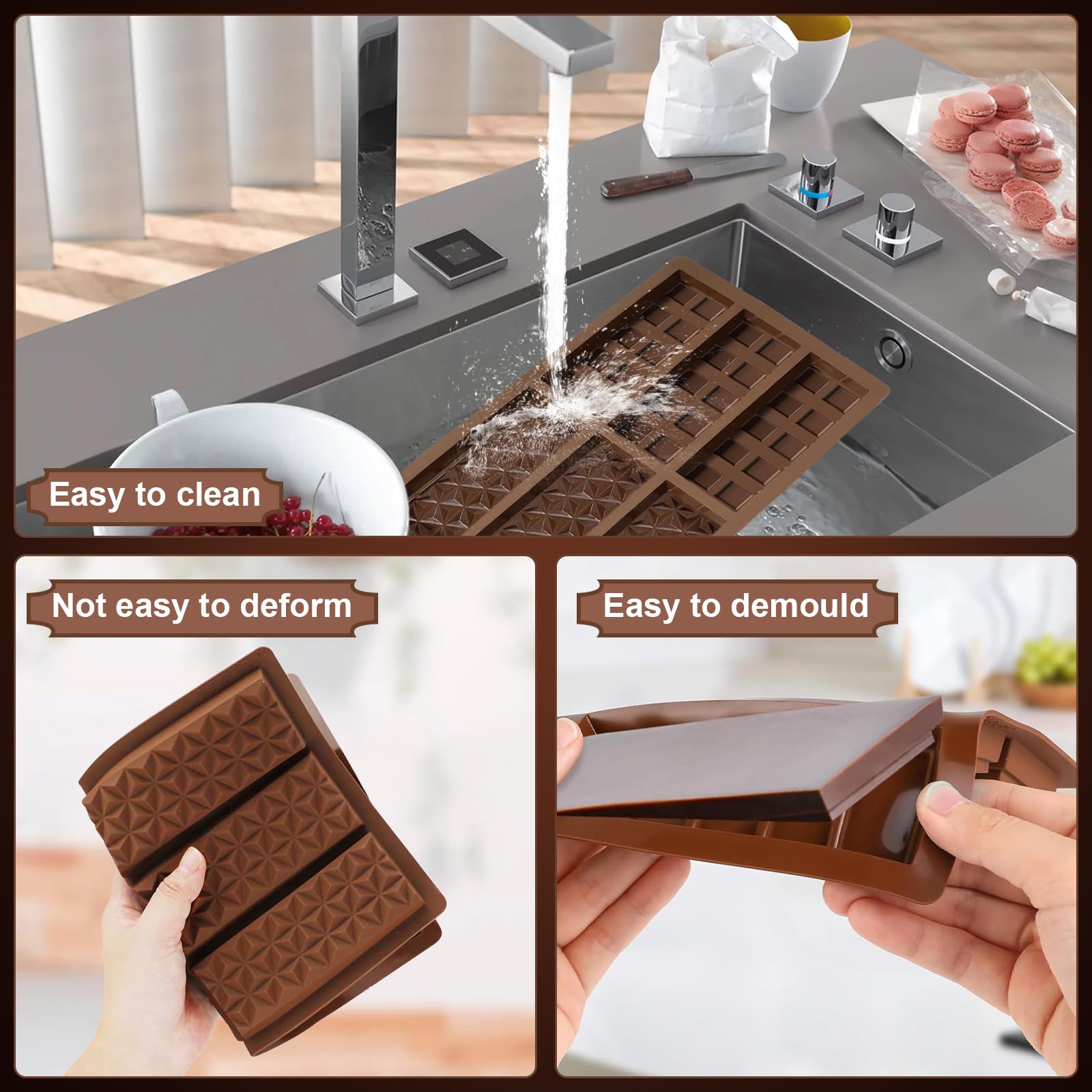 3er Set Schokoladenformen Aus Silikon - BPA-frei, Anti-Haft Für Perfekte Tafelschokoladen