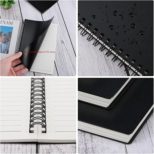 Miniatura 8 de Surard Cuaderno de espiral pequeño A5, 1 juego de cuaderno de espiral negro con tapa de plástico con rayas universitarias con papel grueso de
