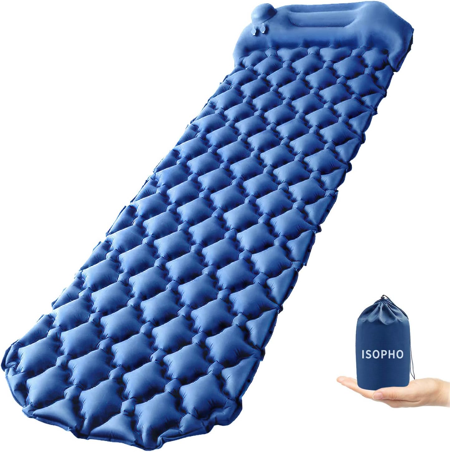 ISOPHO Inflatable Sleeping Mat, Ultralight Camping Mattress with Pillow, Portable Sleeping Pad, Waterproof and Moisture-proof Roll Mats, Air Mat for Camping, Hiking, Backpacking