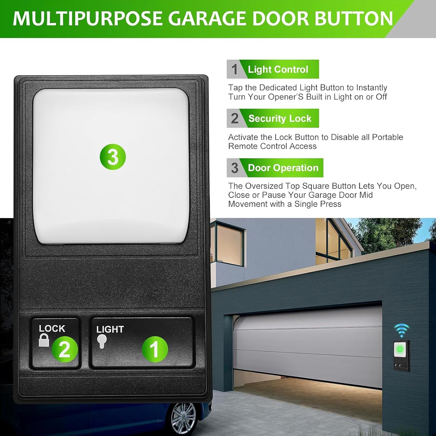 Garage Door Wall Switches Panel with Large Operate Button & Feature Home Garage Door Opener Suitable for Wall Change