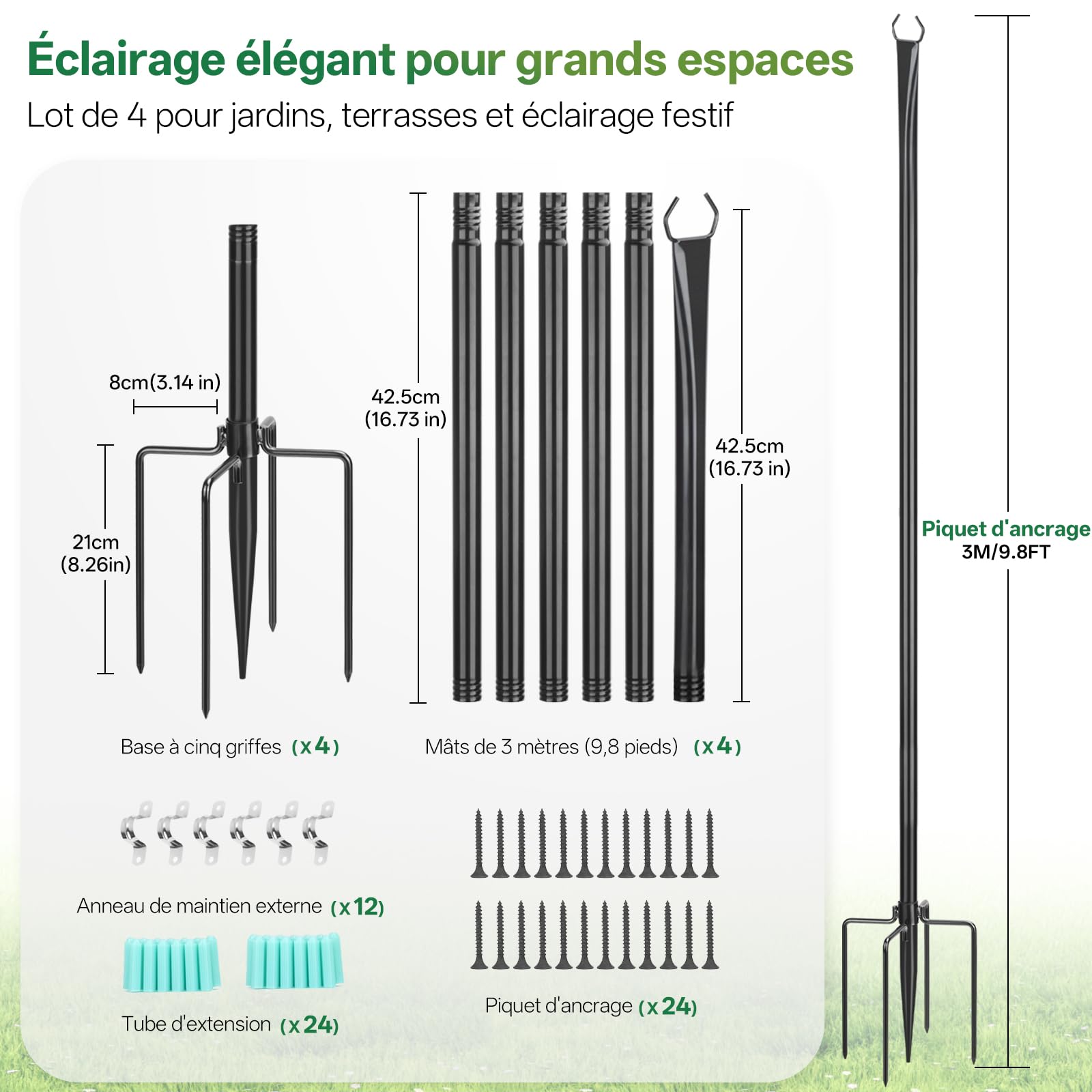 3M Stable Light Pole Rods – Weatherproof Metal Outdoor Lamp Holder for Garden, Terrace & Party Decoration