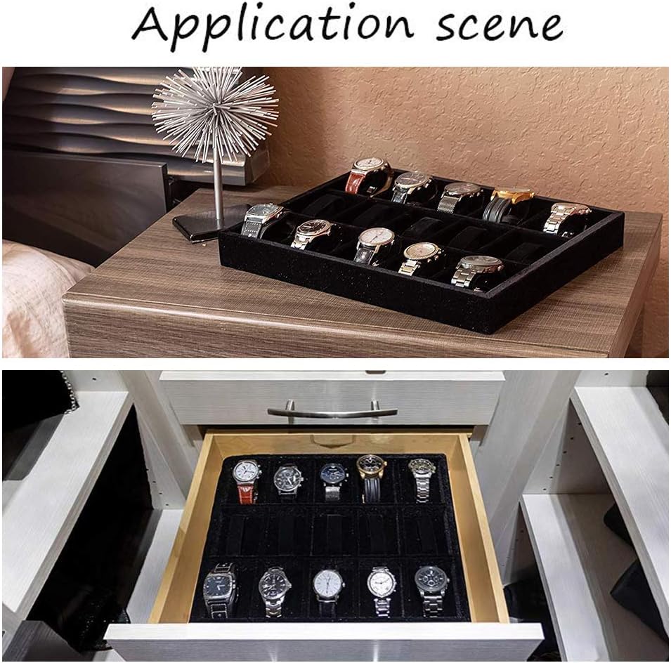 PH PandaHall Watch Tray 12 Grids Jewelry Tray Organizer Velvet Watch Show Tray Stackable Watch Organizer Jewelry Bracelet Show Box Display Holder with Adjustable Pillow for Bracelet Bangle Watch