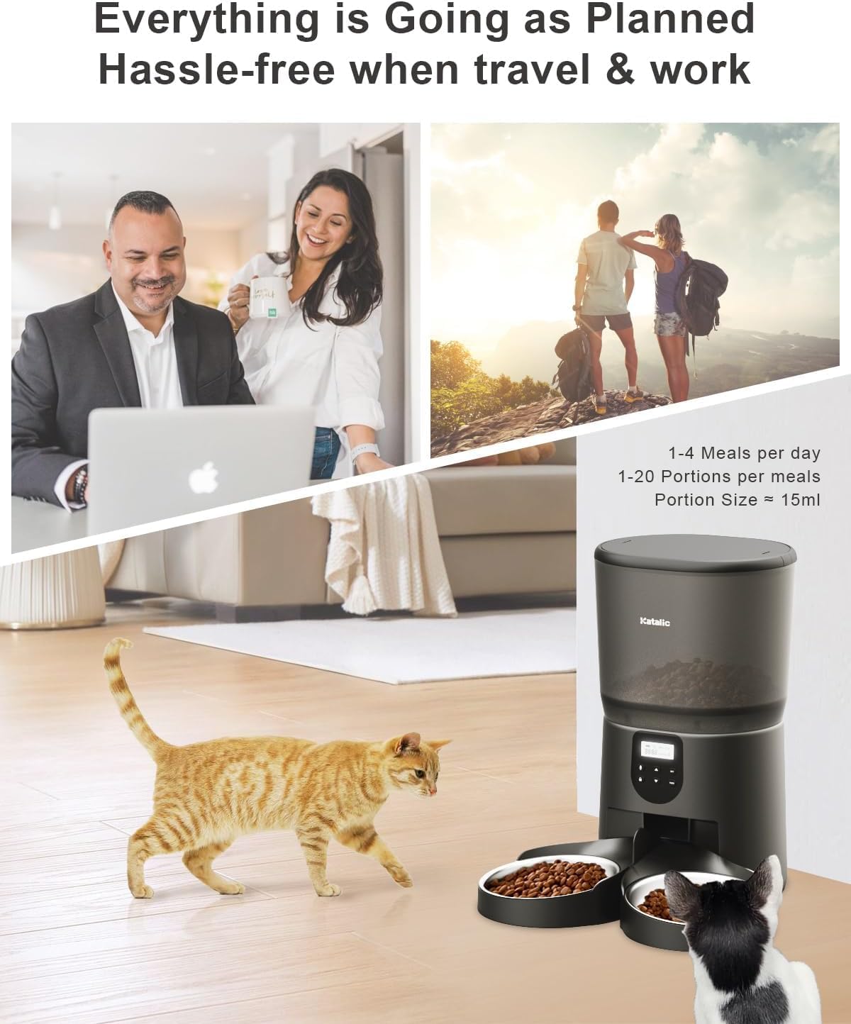 Close-up of the two 304 stainless steel bowls included with the Katalic pet feeder.