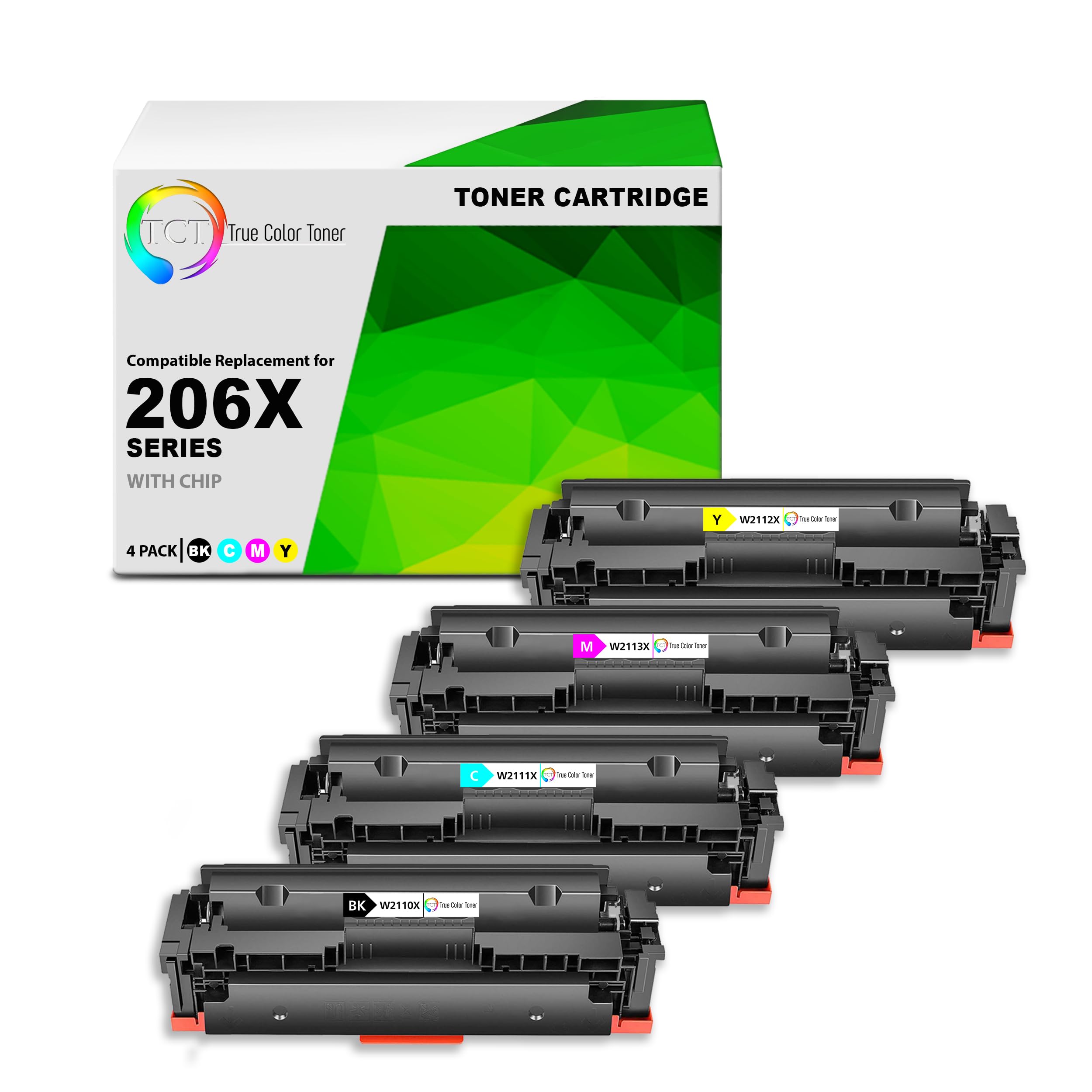 TCT 206X Compatible Toner Cartridge 4 Pack - W2110X W2111X W2112X W2113X High Yield for HP Color LaserJet Pro M255dw M282 Printers (Black Cyan Magenta