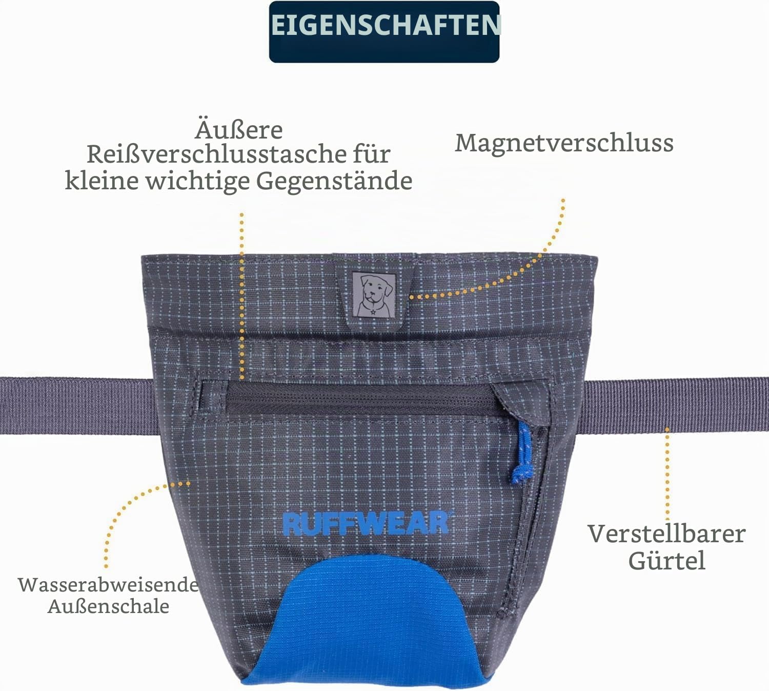 Ruffwear Treat Trader Hunde-Leckerli-Tasche, freihändig um die Taille tragbar, einhändiger Magnetverschluss, Gürtel (76,2–121,9 cm) oder Clip, wasserdichte Auskleidung in Lebensmittelqualität