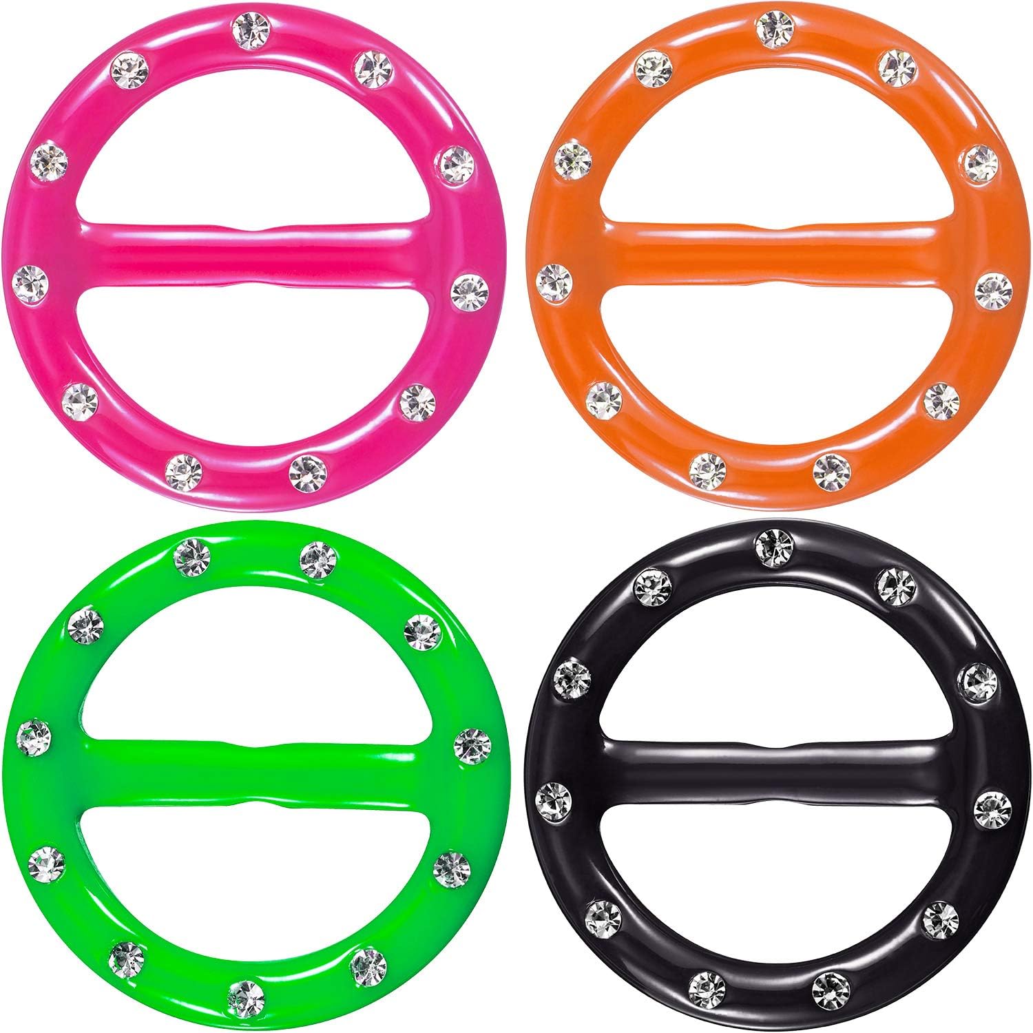 Hestya 4 Pieces 80s Party Fashion T Shirt Clips Plastic Clothes Corner Knotted Button Dress Scarf Ring Clip Round Circle Buckle for Women Ladies Girls 80's Party Accessories