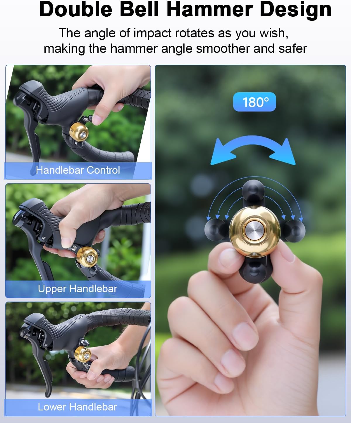 Onvian Bike Horn,Copper Double Hammer Bicycle Bell for Adult Bikes