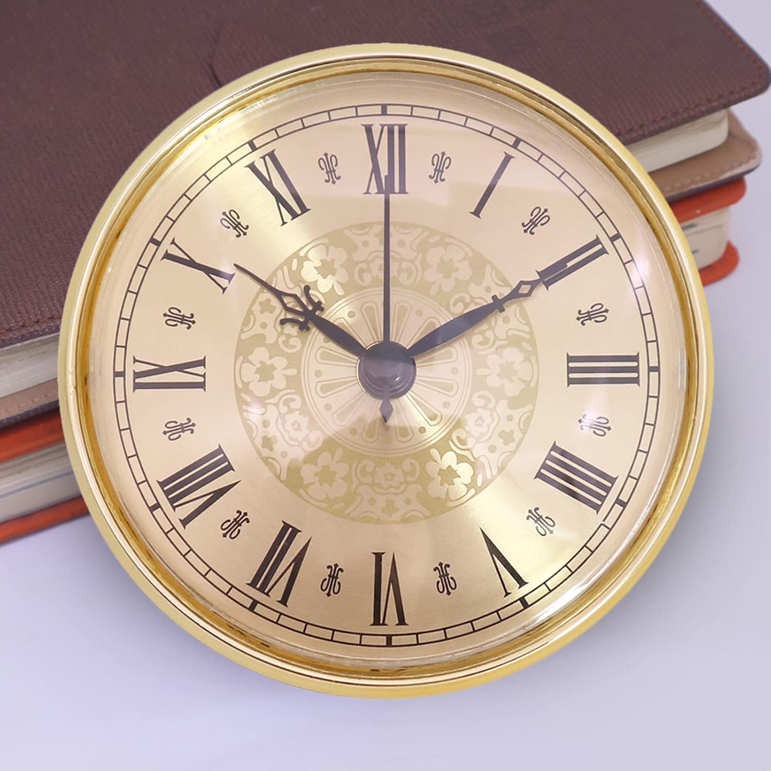 Mini Clock Inser,Large Round Quartz Clock 4.3Inch(110mm) Fit-up Movement Miniature Clock with Gold Dial Gold Tone Bezel Roman Numerals,Fit 3.7 Inch (94 mm) Diameter Hole