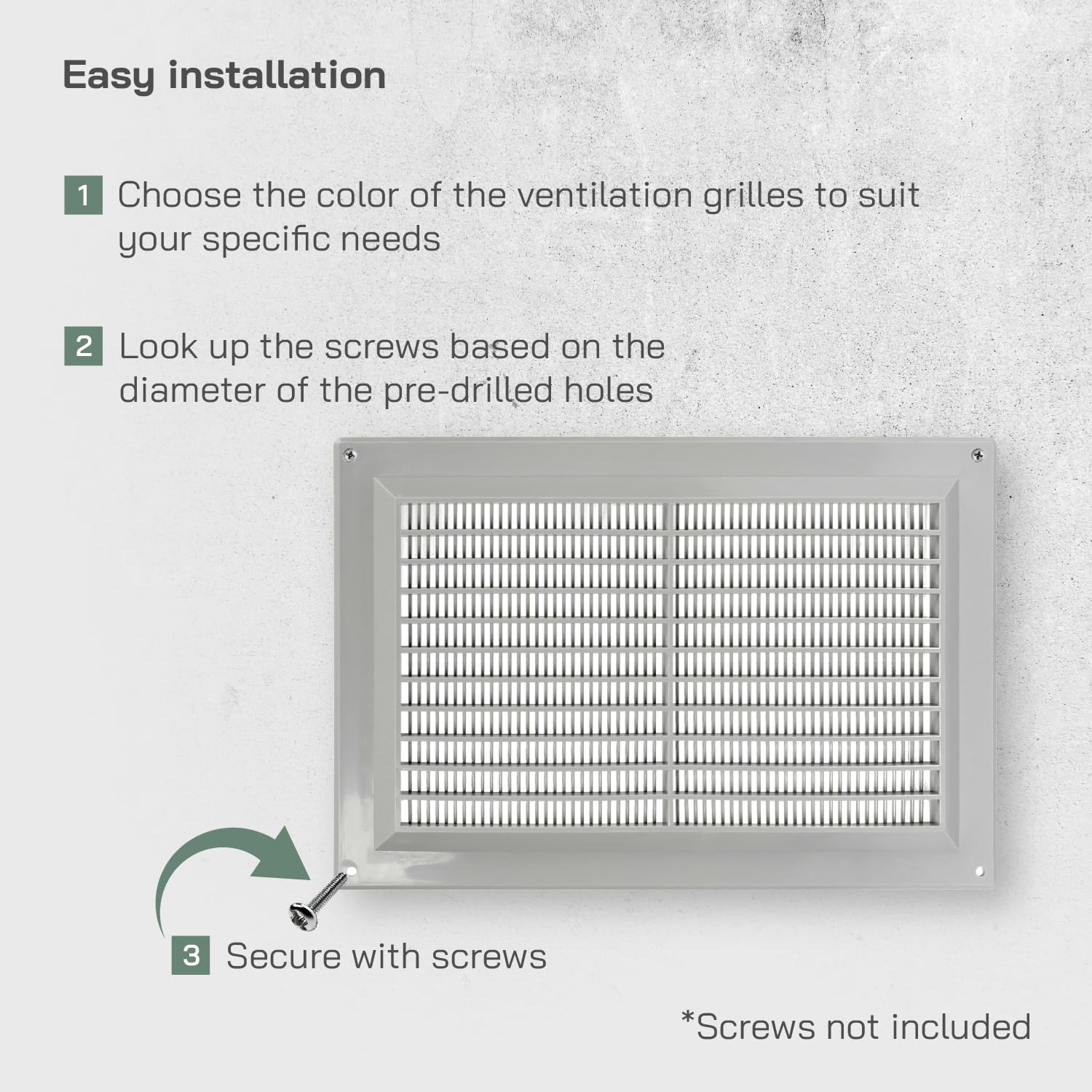 Vent Systems 250 x 170 mm / 10" x 7" Inch Grey Rectangular Plastic Air Vent Cover, Louvered Wall Grille with Screen Mesh - Image 4