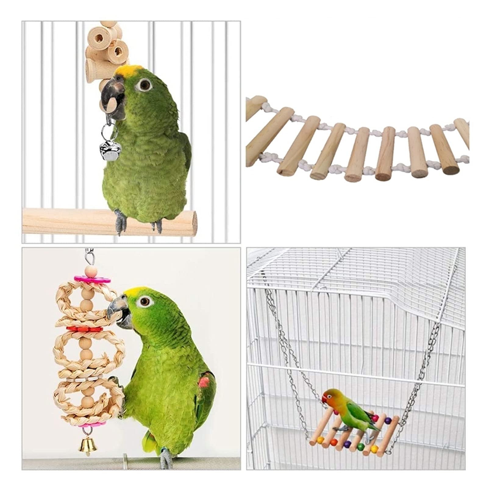 Vogelspielzeug 8 Packungen Vogel Papagei Swing Hängen Spielzeug, Natürliche Holz Bell Vogel Käfig Spielzeug für Papageien, Sittiche, Nymphensittiche, Budgie