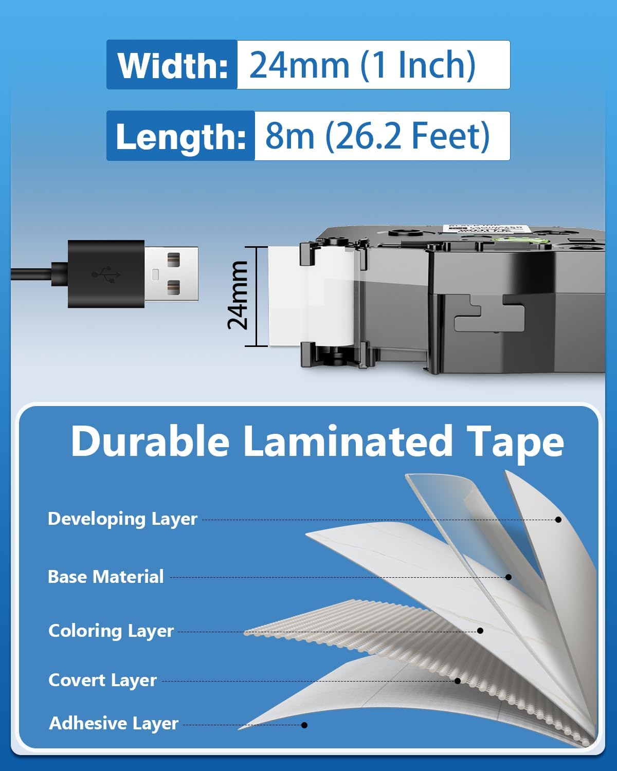 Vixic 24mm Label Tape Compatible with Brother P Touch TZe TZ Label Tape 24mm 0.94 Laminated Colored TZe-251 for PT-D600 PT-D610BT PT-P710BT PT-E720BT Label Maker & P780BT Labeler, 1 Inch, 6 Pack - Image 3
