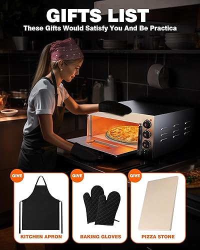 Miniatura 6 de PYY Horno eléctrico de pizza para encimera, hornos de pizza para interiores, horno de pizza comercial de 1800 W, con piedra para pizza y