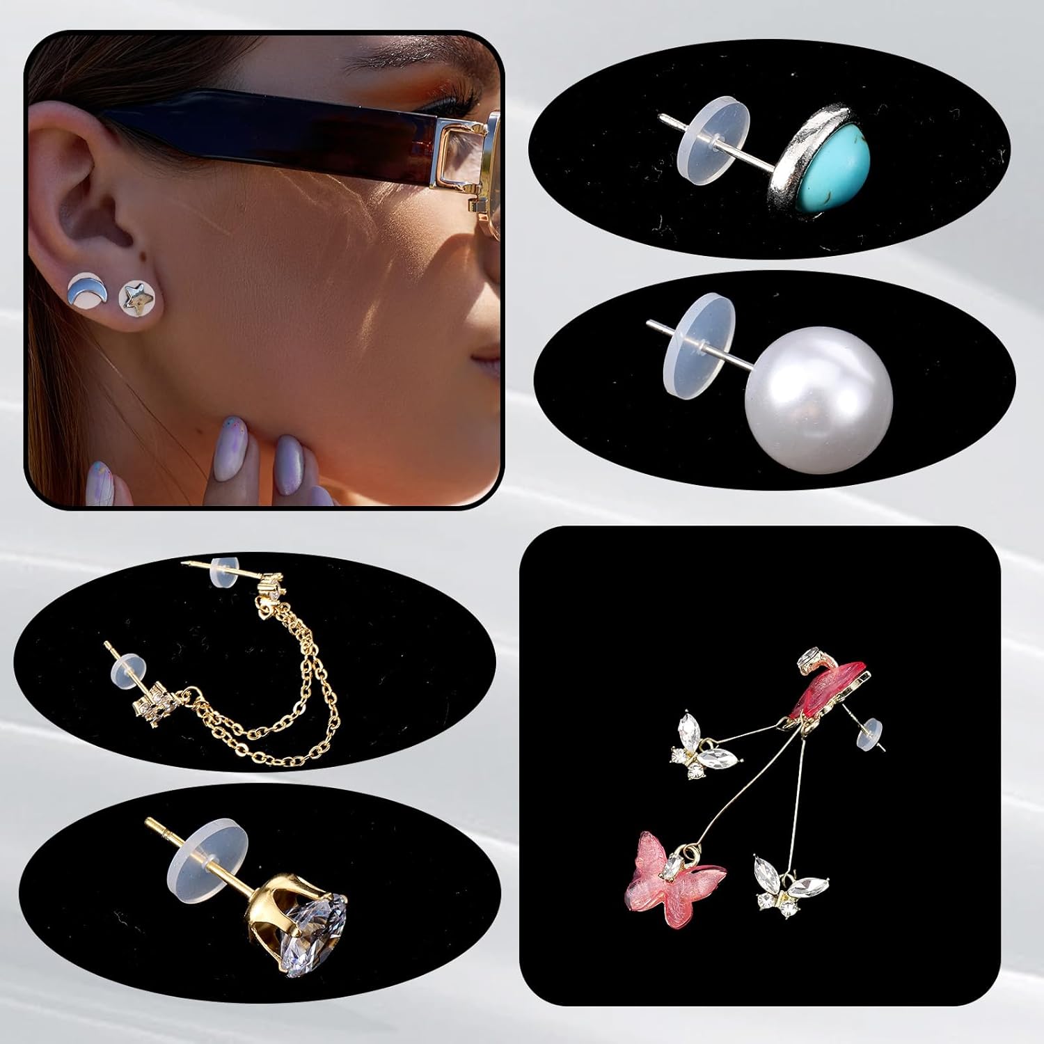 120 Pcs Silicone Earring Backs Stoppers for Piercings, 3/5/7/9 mm Clear Silicone Earrings Backs Disc for Earrings Ear Piercing Discs Earlobe Support Patches for Piercing Bump - Image 5