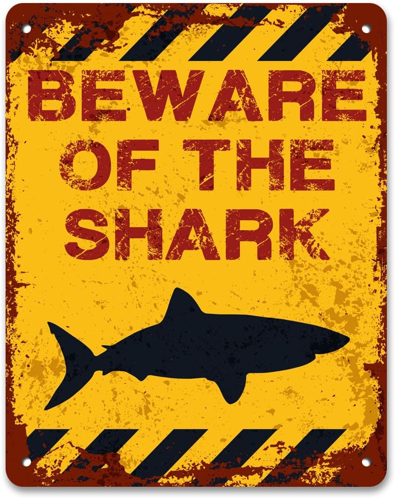 Beware Of The Shark | Funny Vintage Metal Garden Warning Sign