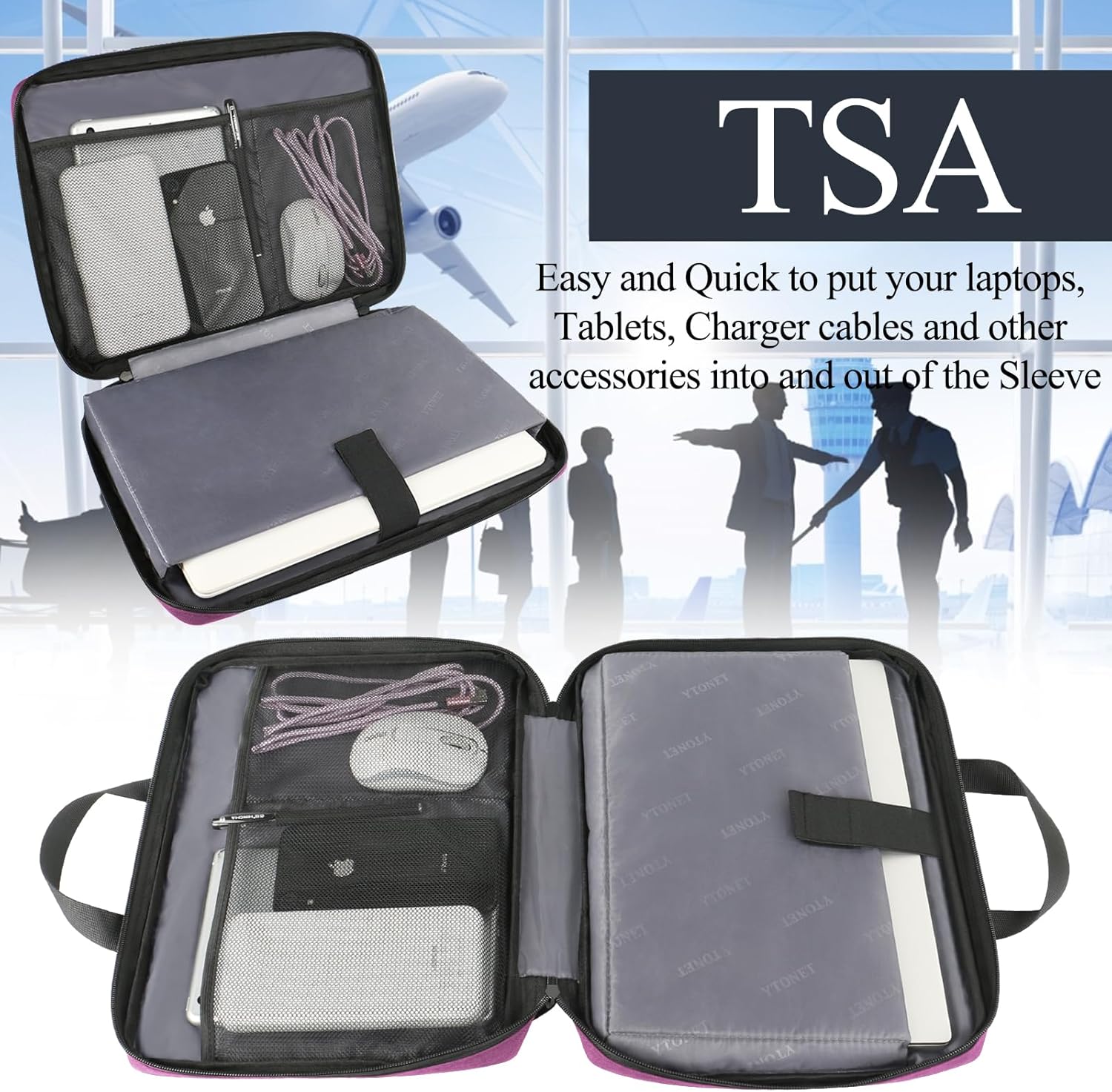 Ytonet Laptop Sleeve Case 15.6 Inch, Slim Water Resistant TSA Carrying Case with Handle, Protective Laptop Cover Compatible with HP Dell Lenovo Asus Notebooks, Gift for Women, Purple - Image 8