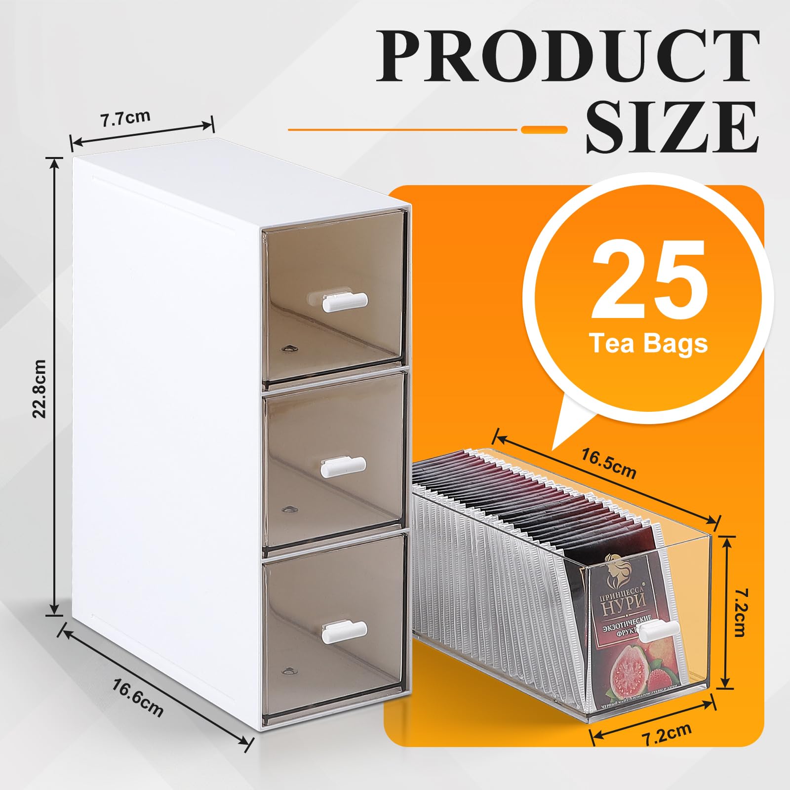 EFUTURETIME 3 Stück Teebox Kunststoff mit 9 Schubladen 22.6x16,5x7,6cm Teebeutel Organizer Stapelbar, Tee Aufbewahrung für Losen Tee, Teebeutel, Kaffee, Zucker, Stift und Kosmetika, Weiß