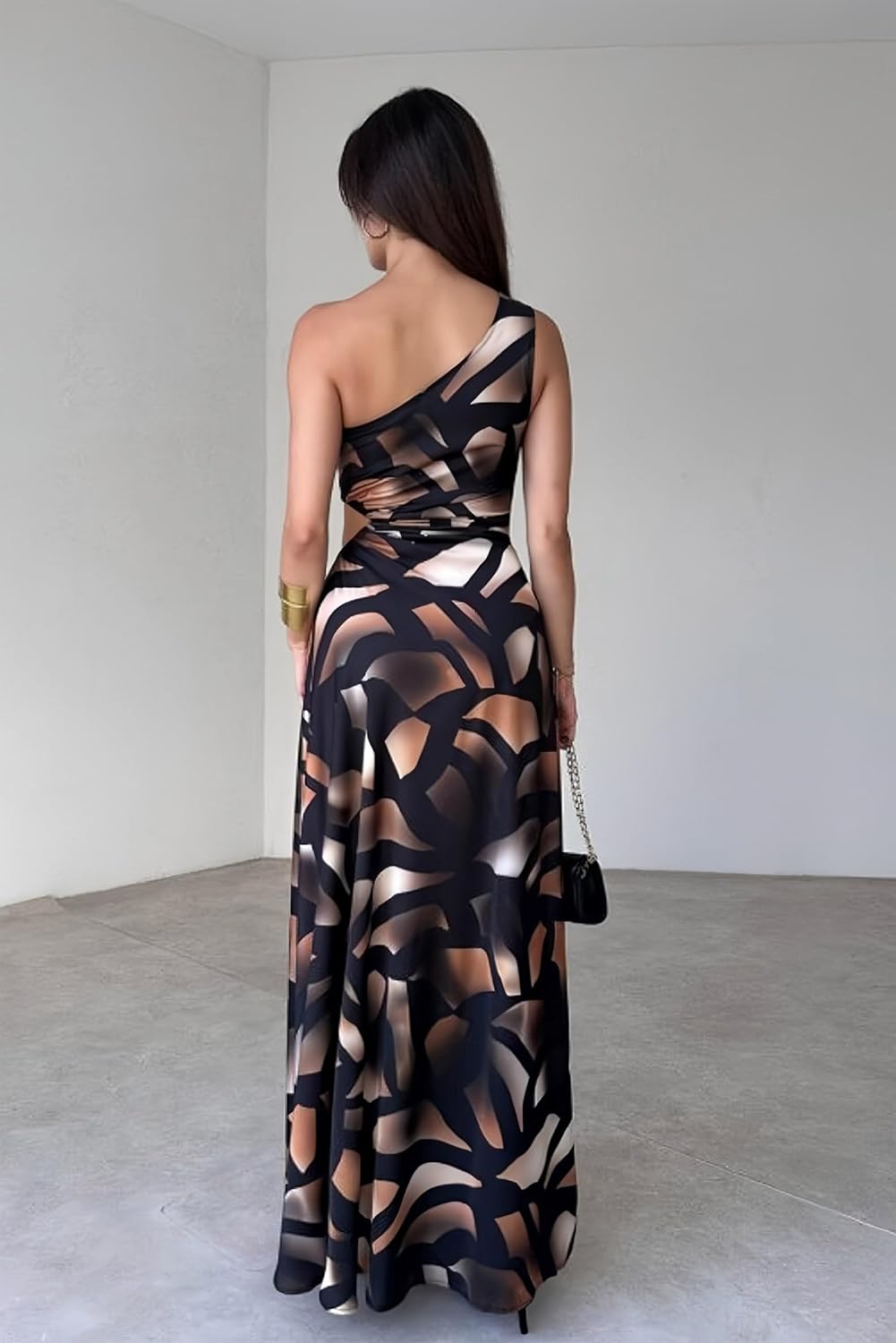 One Shoulder Dress for Women 2026 Summer Print Sleeveless Cut Out Ruched Party Bodycon Maxi Dresses - Image 6