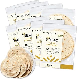 Hero Flour Tortillas - Soft Low Carb Wraps | 1g Net Carbs, 7g Protein, 15g Fiber, 80 Calories (48 Count, 8 Packs)