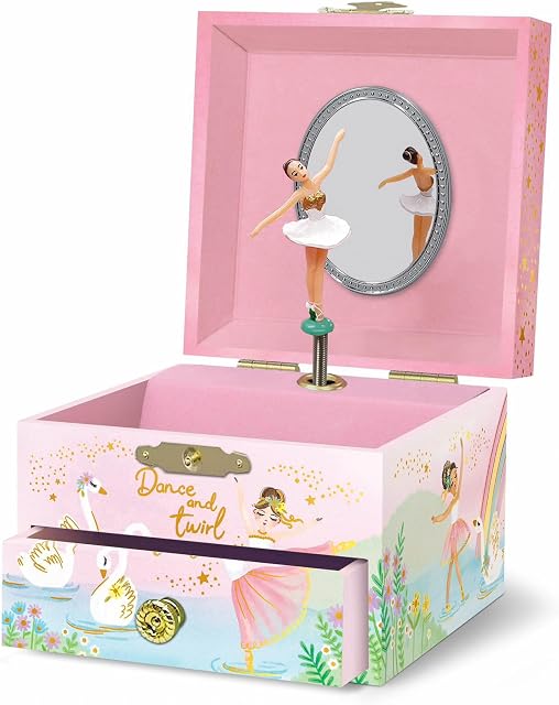 Muzyczna Balerina Szkatułka na biżuterię dla dziewczynek - Kids Dancing Balerina Pozytywka z lusterkiem, Balet Prezenty dla dziewczynek, szkatułki na biżuterię, prezent urodzinowy dla dzieci, Różowy