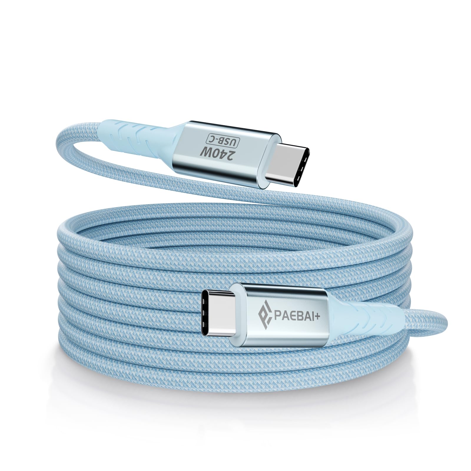 PAEBAI+ 240W USB C to USB C Cable, 6.6FT Braided Type C Charger Cord Fast Charge for iPhone 16 15 Pro Max Samsung Galaxy S24 S23 MacBook Pro Laptops