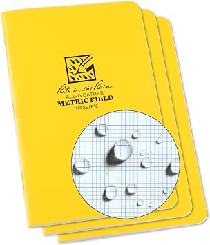 Rite In The Rain Weatherproof Stapled Notebook, 4.625" x 7", Yellow Cover, Metric Field Pattern, 3 Pack No. 361FX