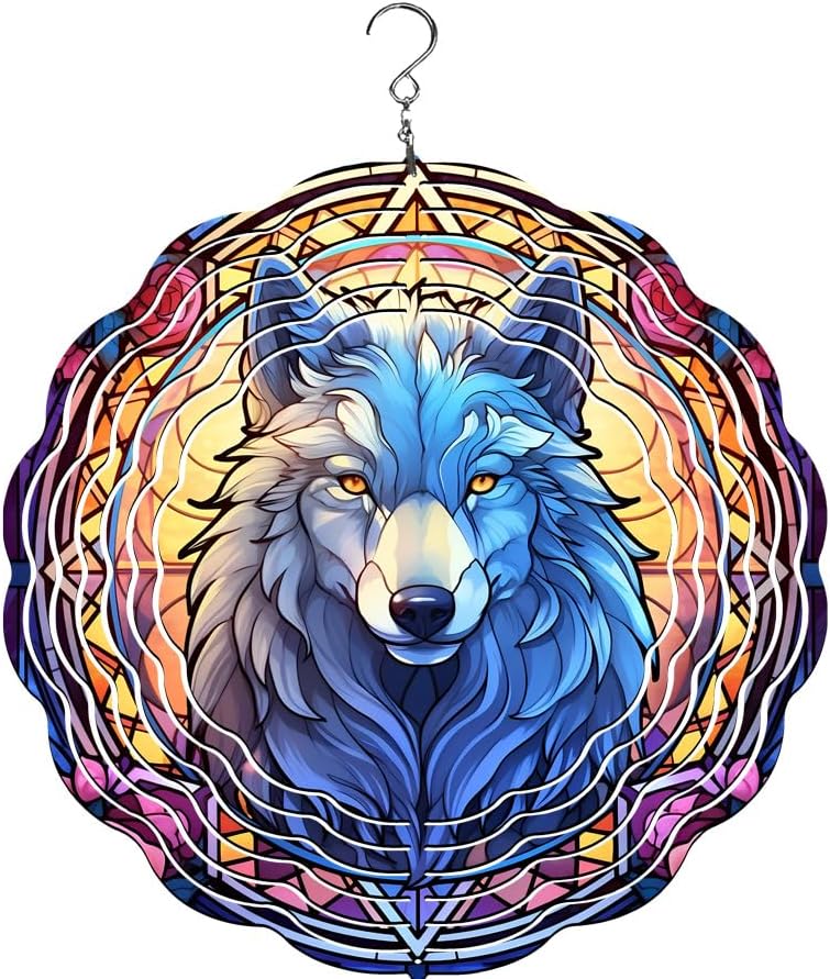 Wolf Stained Glass Wind Spinner | Windspinner | Wolf Lover