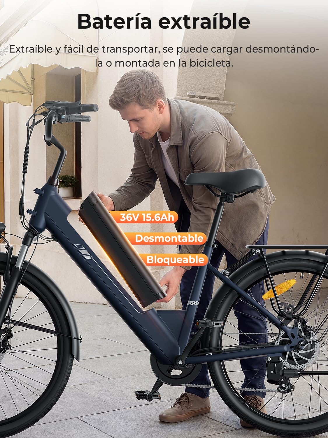 Touroll Bicicleta eléctrica, J1/J2 ST, Autonomía de 100km, Motor 45 NM, 15.6Ah Batería Desmontable, Bicicleta de montaña eléctrica